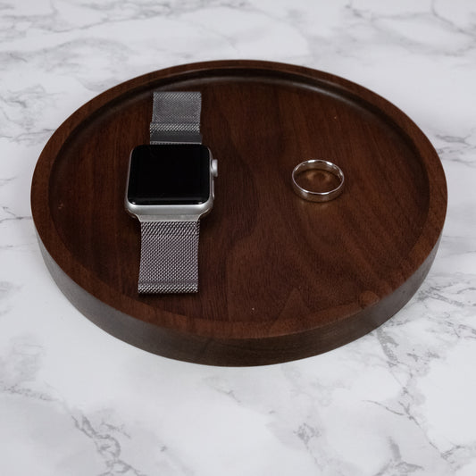 Round catchall tray / valet tray, jewelry tray, wood tray, handcrafted walnut wood dish