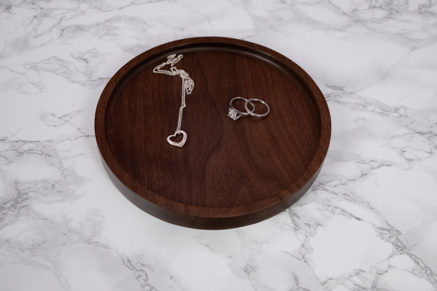 Round catchall tray / valet tray, jewelry tray, wood tray, handcrafted walnut wood dish