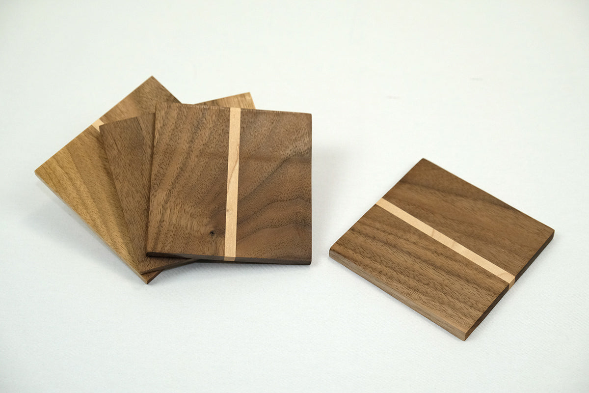 Walnut & maple coaster set (4 or 6) - McGary Woodworks